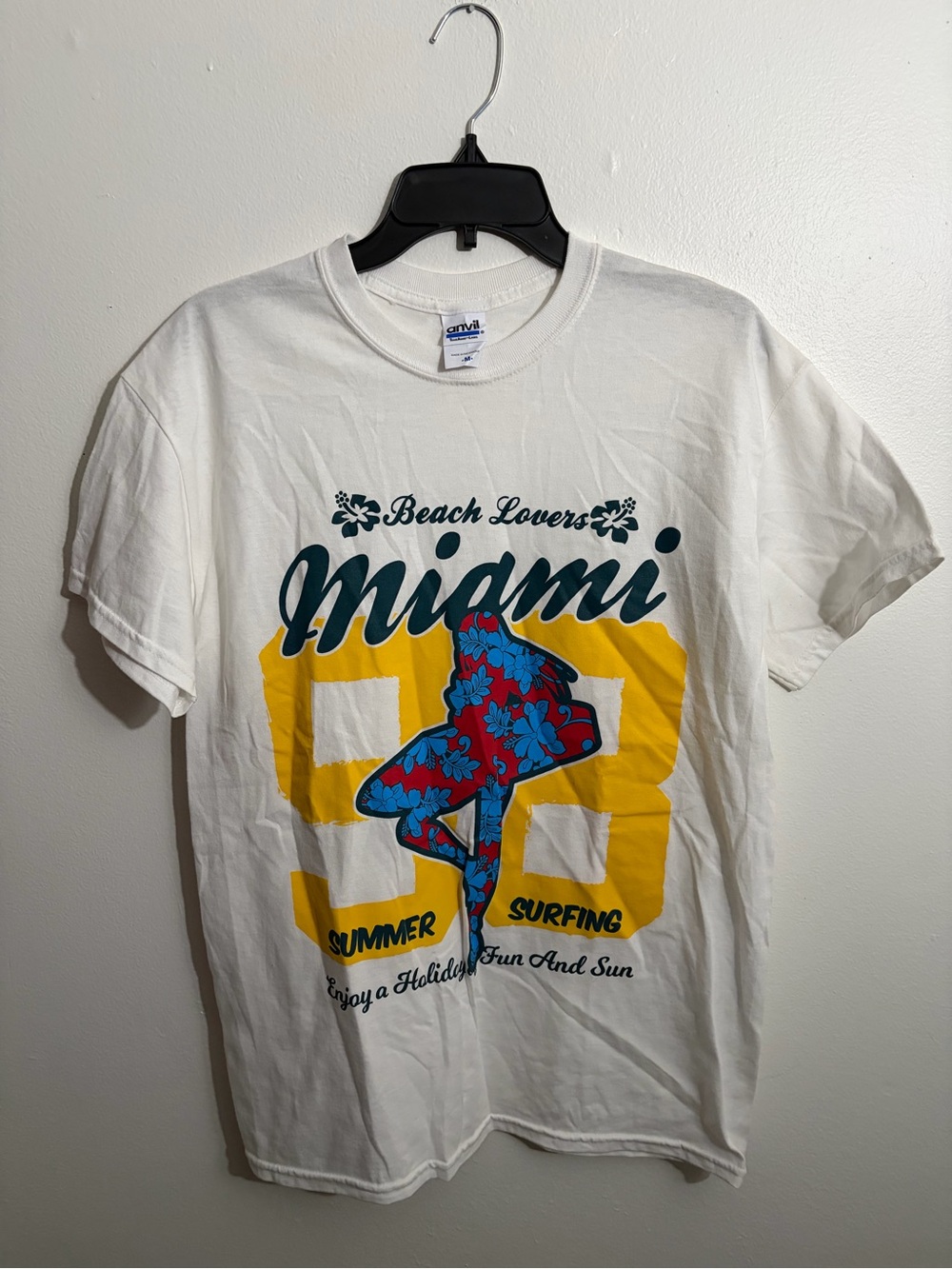 Anvil White Graphic Tee with Teal Print